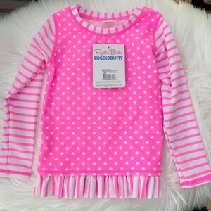 NWT RuffleButts RuggedButts - Neon pink long sleeve rash guard swim top, 3T